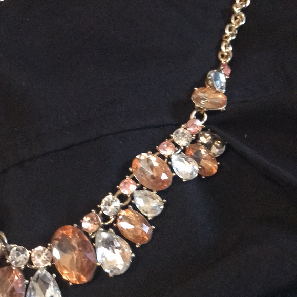 Statement Necklace with Amber and clear rhinestones, gold chain. Stunning! - Picture 4 of 4